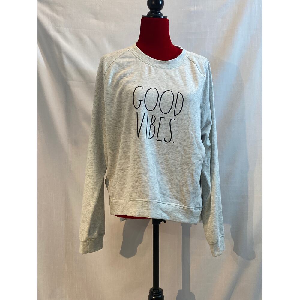 Rae Dunn Gray fleece oversized womens xl extra large sweatshirt GOOD VIBES New